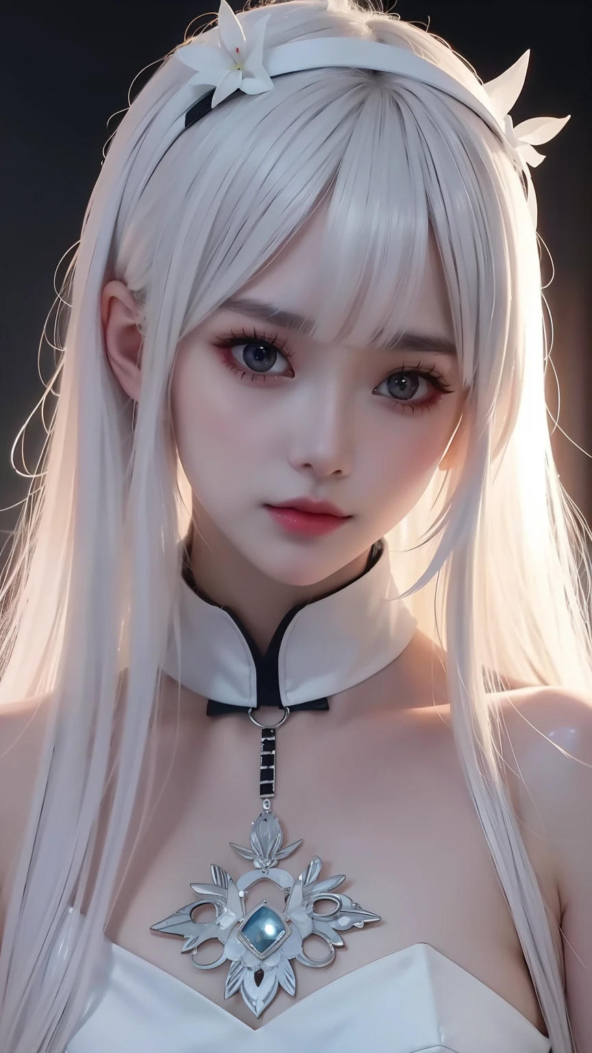 One wearing a white dress、Close-up of woman wearing black headband, guweiz style artwork, IG model | artistic germ, extremely detailed artistic germ, surreal anime, Soft portrait shots 8K, artistic germ. anime illustration, Bowater's art style, Blue-haired princess, 8k artistic germ bokeh,blue hair,semi long hair,blue eyes,Beautiful glasses,wear glasses(focus),huge ,bright smile