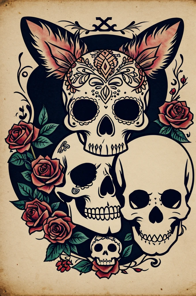 day of the dead axolotl and skull