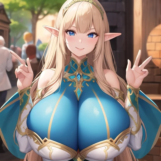 Super detailed、Elven Costume,smile,Focus on the face,gigantic breast