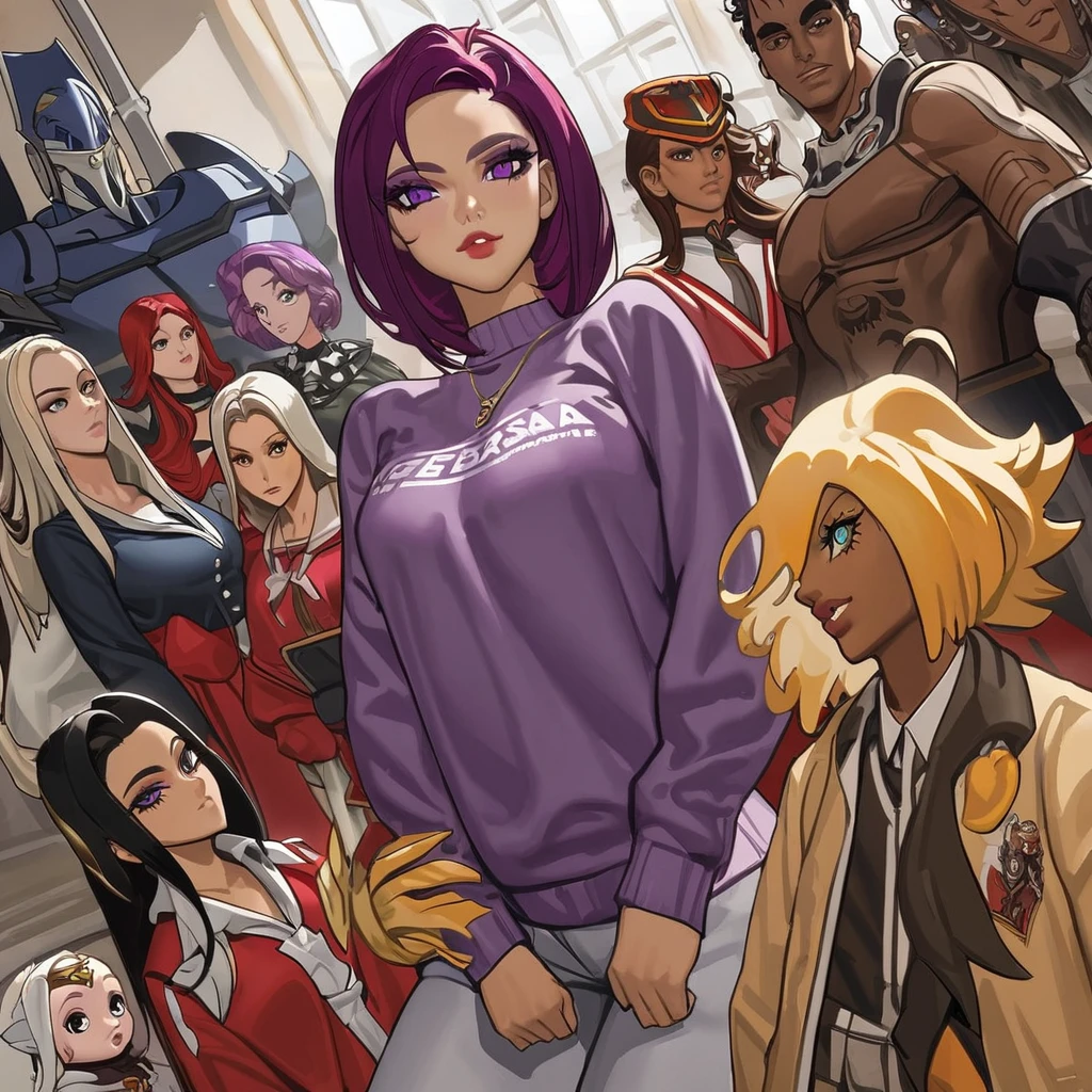 Obra de arte, melhor qualidade, extremamente detalhado,Dutch angle, anime,Large school sweater、saia xadrez xadrez,pele bronzeada,15 anos ,dark skin tiny body,peito pequeno,baby face,hand between legs,QUEBRAR,cabelo roxo escuro multicolorido,rabo de cavalo lateral,cabelo curto com mechas longas,QUEBRAR,olhos vermelhos,sobrancelha grossa,inexpressivo,Detailed lips,False eyelashes,QUEBRAR,red cotton ribbon,QUEBRAR,QUEBRAR,microssaia,QUEBRAR,escola