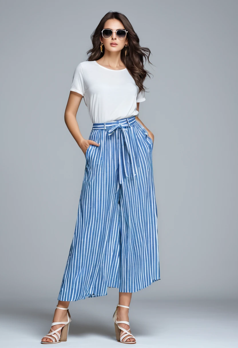 , Beautiful attractive woman , stand up, modern summer style, full-length