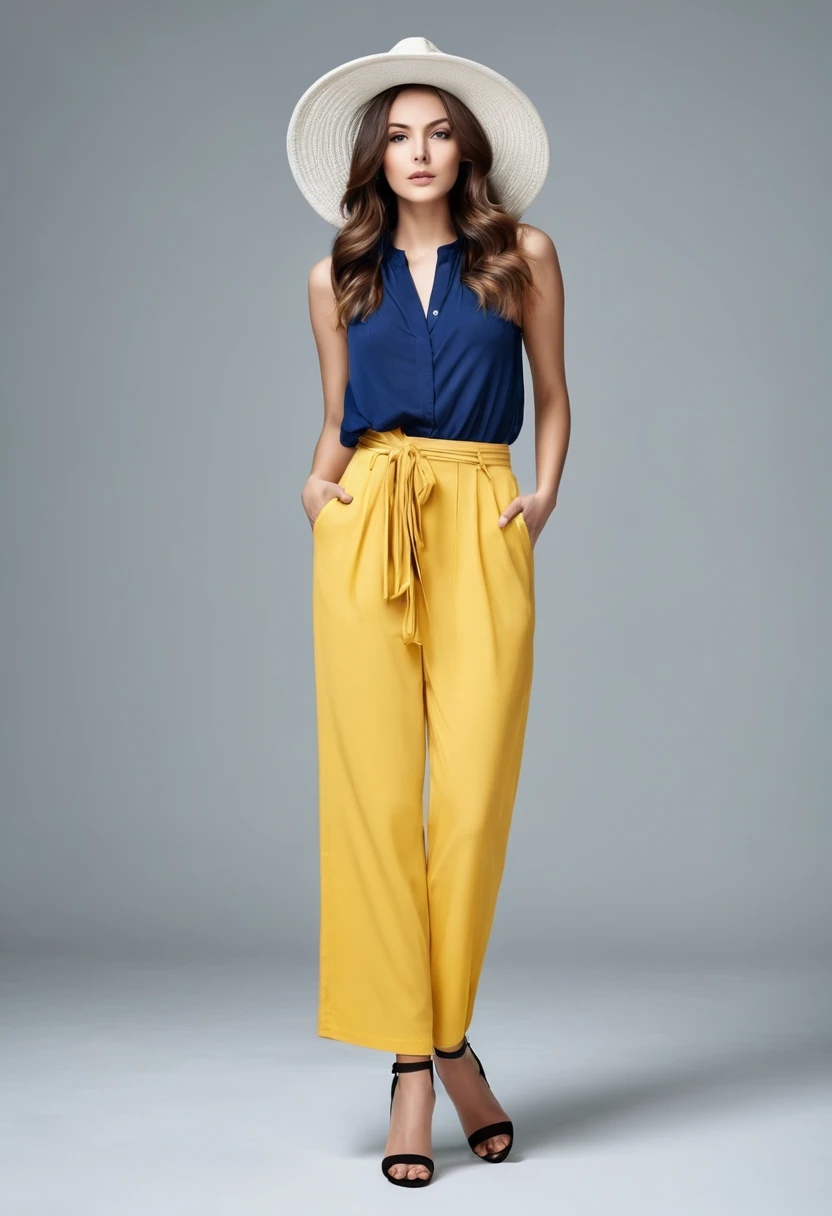 , Beautiful attractive woman , stand up, modern summer style, full-length
