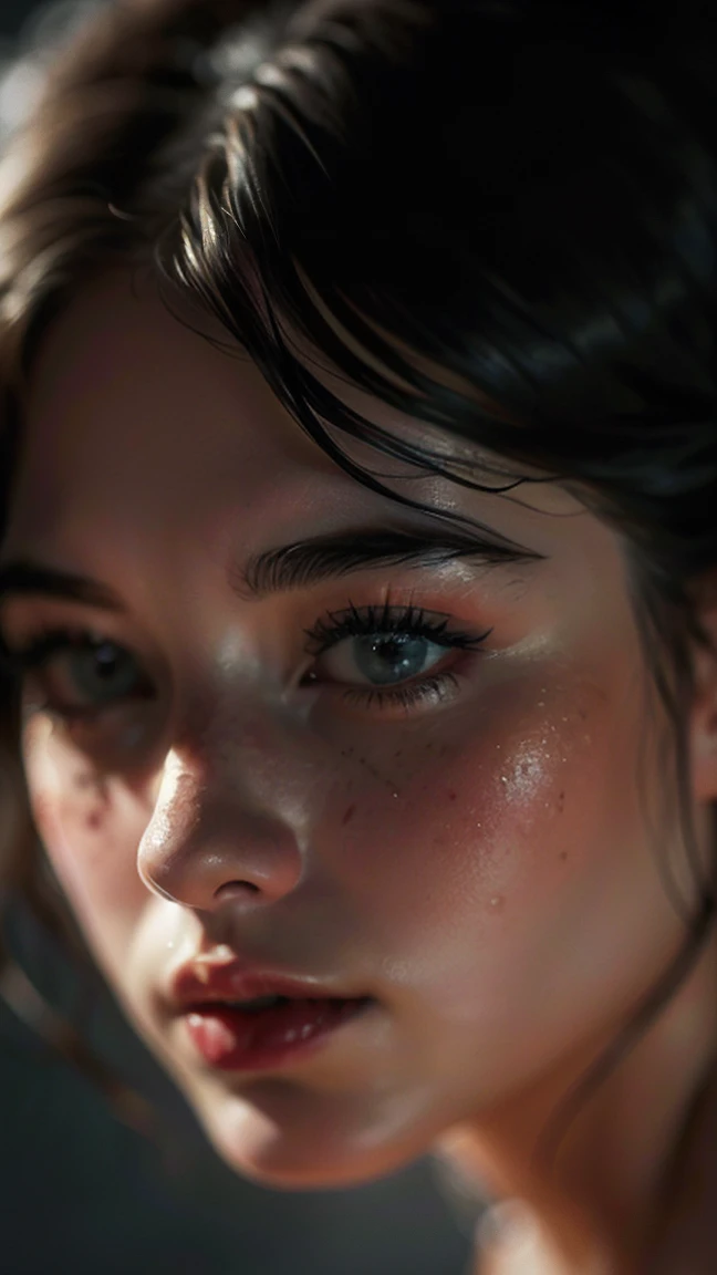 (((Ultra-realistic))) photograph, masterpiece, Highest quality, Pale skin, (Highly detailed face and eyes:1.2), 1 Girl, naked, Gloomy atmosphere, Dark Background, (eye make up, mascara) , ((Dark wavy hair)) , ((Stylish hairstyle)) , Natural Breasts . ((Pause)) , (Body Curves), In Rifchik, photograph撮影, studio (Contour lighting), (Play of light and shadow), Depth of written boundary, Bokeh, (Attention to detail of skin: 1.2), Fine leather texture, Skin pores, ((Тёмная и Gloomy atmosphere кадра. Color scheme - Black, gray, grey, Ton)), (Film Grain, VHS Effect), (light) , ((Close-up portrait, Get closer to the camera)) , Super detailed,