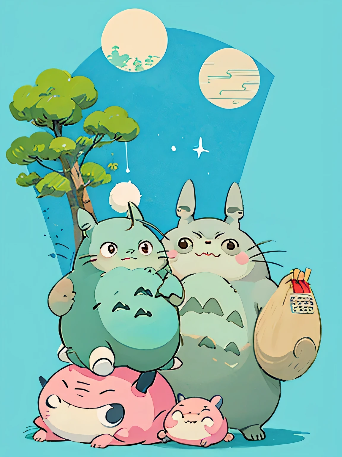 Hayao Miyazaki style、Kawaii Design, Totoro, No background