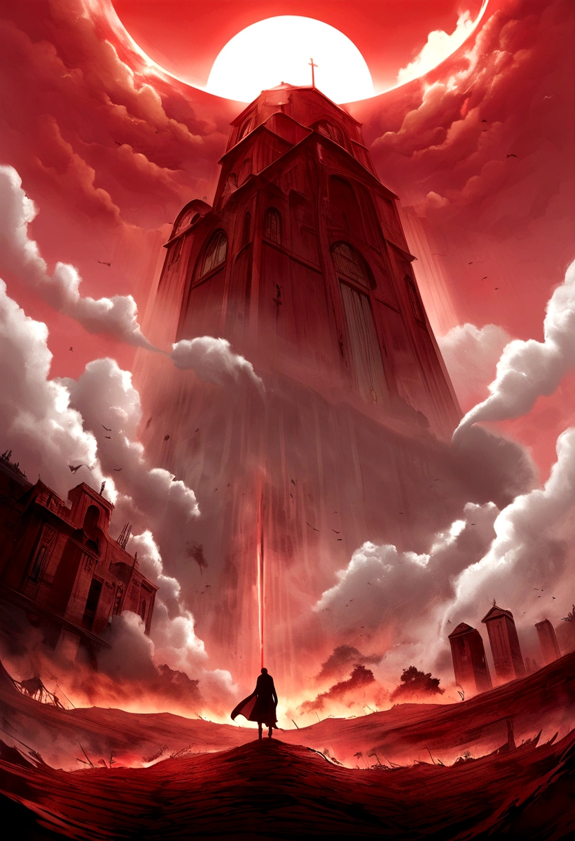 Idea of a futuristic world, end of the world, red sky, smoke, rapture of the church,