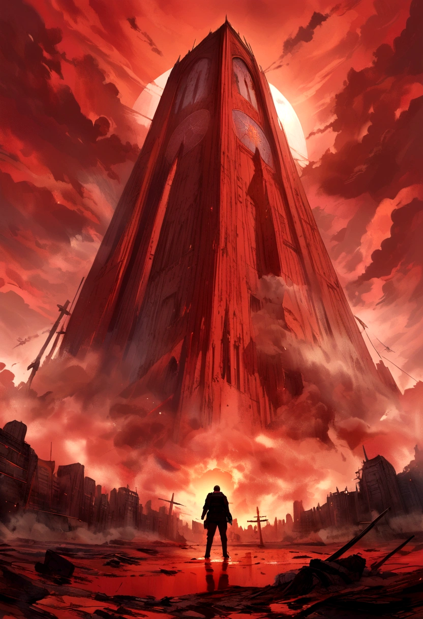 Idea of a futuristic world, end of the world, red sky, smoke, rapture of the church,