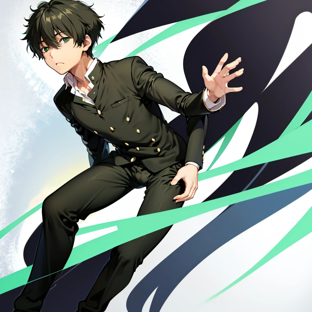 Oreki Houtarou, 1 boy, uniform, black eyes, black hair, nipples, bulge, spread legs, pants