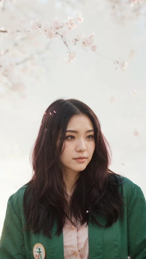 Japan woman standing under cherry blossoms, Anime girl cosplay, flowing sakura silk, sakura petals around her, cosplay foto,Beautuful Women,Black hair fluttering in the wind,Mystical,Tarot Cards,fortune teller,Light pink hair