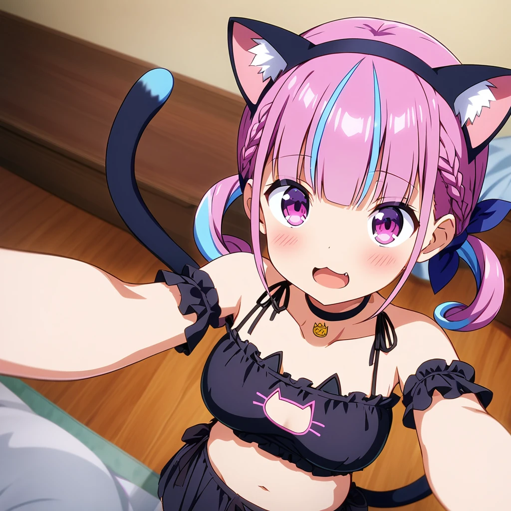 score_9, score_8_up, score_7_up,rating anime ,BREAK ,(from above:1.5), focus,standing,,selfie,,(upperbody),looking_at_viewer ,1girl, minato aqua, hololive, large breast:1.3, (cat ears, cat tail),BREAK (cat lingerie:1.3),(cat CUT:1.5),navel,
BREAK in my room,,Solo,indoor,masterpeace,((best quality)),(aesthetic,very aesthetic),(anime,anime style),(PIXIV),highly detailed,