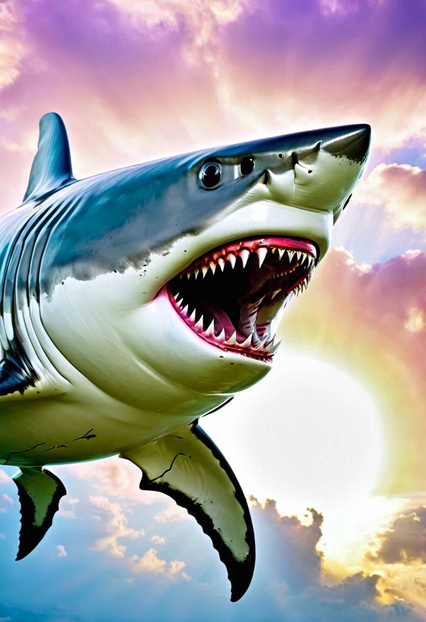 peixe colorido peixe tubarão zombie robot metal big dangerous shark jaws color heavenly sunshine beams divine bright soft focus holy in the clouds heavenly sunshine beams divine bright soft focus holy in the clouds