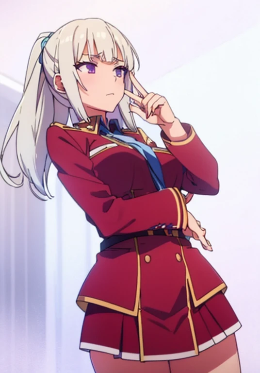 A very hot female student with white hair in the anhs uniform
