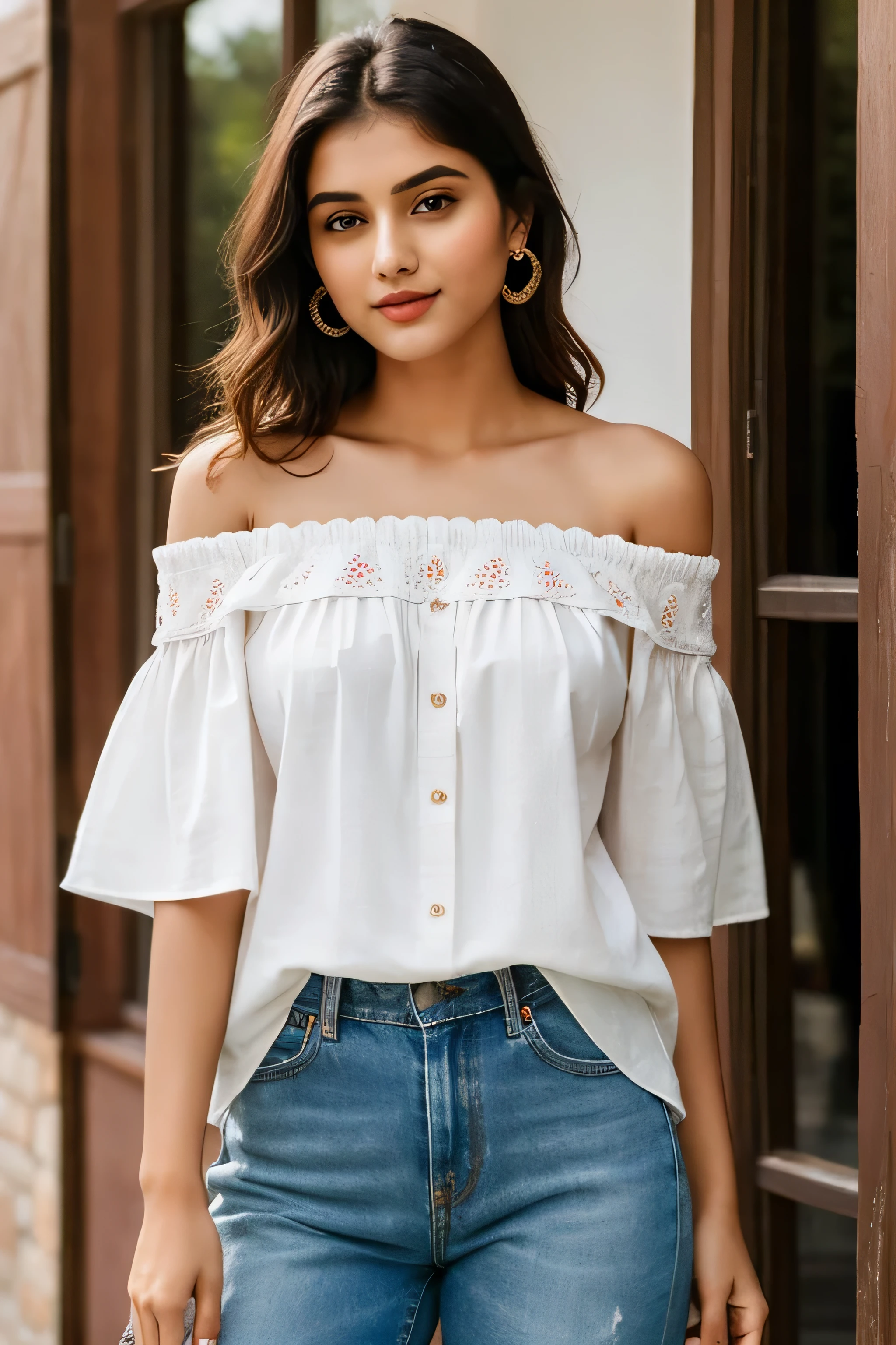 ((best quality)), ((masterpiece)), (detailed),
Indian 1girl, off-shoulder shirts ,
