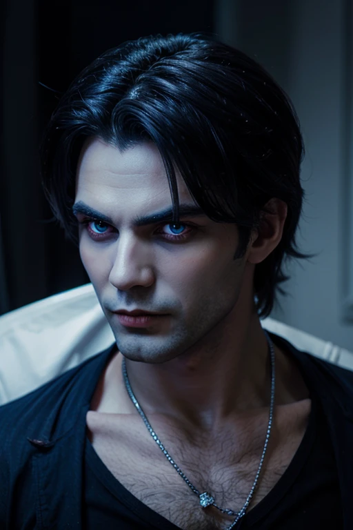 Lovely vampire man with big indigo eyes