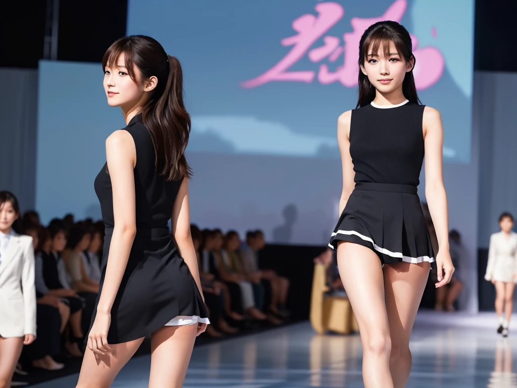 An extremely beautiful Japanese high school girl race queen who highlights her beautiful legs、Photographed walking down the runway at Triumph&#39;s new underwear fashion show、She is an eternal idol who combines a clean look with modern charm.。 She creates such beauty。 She feels her own warmth。 She creates a warm atmosphere。 We create beauty。 That&#39;s what I want to say。 In her full body photo、The figure features porcelain-like skin and golden hair that radiates a soft glow.。 This is probably、It captured the essence of her timeless charm.、This is the best shot ever.。 Each straight line and curve is carefully expressed.、Breathtakingly beautiful with impeccable detail。 This piece perfectly captures her timeless beauty.。 Divine Proportions、Sharp focus、Full-body photo taken by Kishin Shinoyama、high quality、High resolution、Detailed Background

