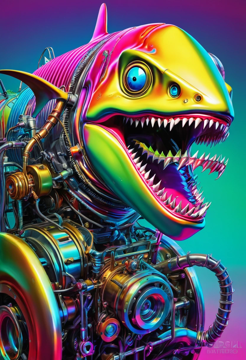  peixe colorido peixe tubarão zombie robot metal big dangerous shark jaws color synthwave neon retro     ,peixe colorido peixe tubarão zombie robot metal  big dangerous shark jaws  color surrealism Salvador Dali matte background melting oil on canvas steampunk engine