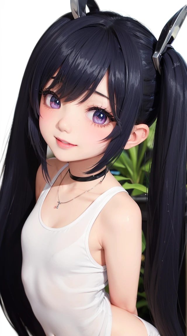 (masterpiece:1.3), (Best Quality:1.3), (Ultra-detailed:1.2), ((kawaii)), Cute, (lovely), ((sexy)), ((Extremely detailed)), 4K, (8K), Best Quality, (Beautiful), Illustration, anime style, (bold line:1.2), Gradation, looking at viewer, //, (bent down:1.1), (arms behind back), //, a cute girl, 1girl, (solo:1.2), gleaming skin, //, (flat chested), (Perfect eyes:1.2), (Perfect iris:1.2), //, darkblue hair color, (beautiful eyes) //, (half closed eyes:1.3), (sexual expression:1.2), Fascinated expression, smile, (blush:1.2), //, modern city background, on rock, twin tails, muscle girl, hard abs, exposed abs, NECKLACE, tank top, pantsu