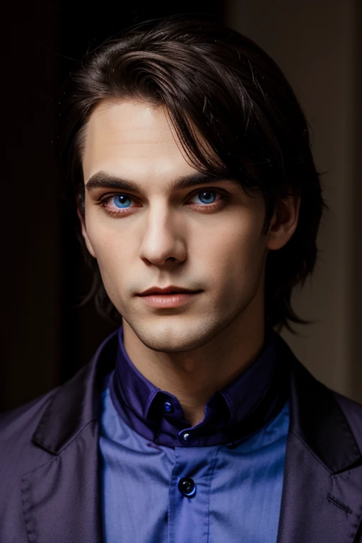 Young and tall lovely vampire man with big indigo eyes