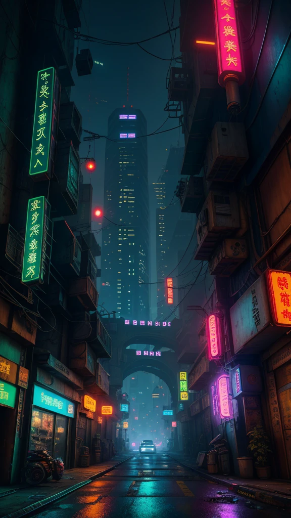 Cyberpunk city from sci-fi movie, empty street, night, chinoiserie buildings, bridge, old shop, irregular, circuit boards, wires, intricate, super detailed, realistic, hyper realistic, high quality, best, super detail , crazy detail, very detailed, photorealistic, epic composition, best quality, 32k --v 6
