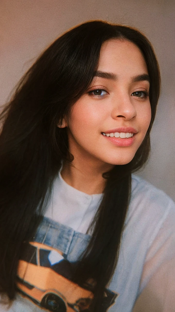medium shot, cinematic photo 1girl, wearing blue jeans, classic tuck with a white, silk collared shirt, long sleeves, masterpiece, studio lighting, best quality, 4k (detailed face, detail skin texture), (ultra-detailed fine fabric emphasis), (black long straight hair),