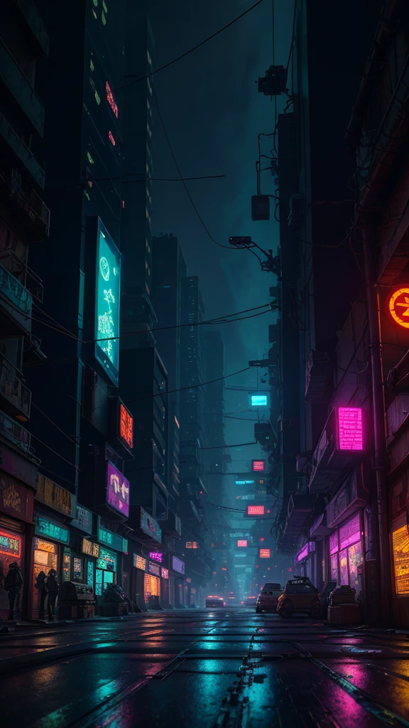 Cyberpunk city from sci-fi movie, empty street, night, buildings, old shop, irregular, circuit boards, wires, intricate, super detailed, realistic, hyper realistic, high quality, best, super detail , crazy detail, very detailed, photorealistic, epic composition, best quality, 32k --v 6