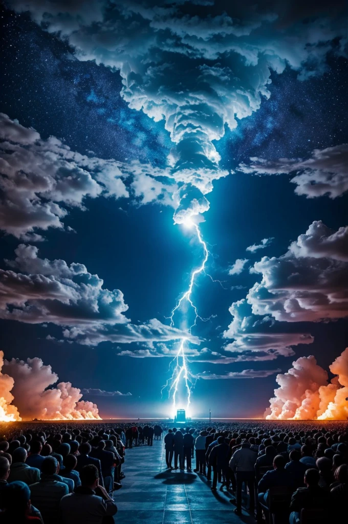 Genera una imagen de un cohete nuclear con mucha gente en su interior despegando , su motor es de un plasma azul