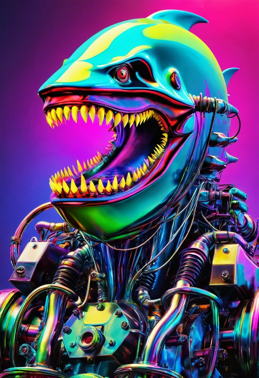 peixe colorido peixe tubarão zombie robot metal big dangerous shark jaws color synthwave neon retro, peixe colorido peixe tubarão zombie robot metal big dangerous shark jaws color synthwave neon retro ,peixe colorido peixe tubarão zombie robot metal big dangerous shark jaws color surrealism Salvador Dali matte background melting oil on canvas steampunk engine