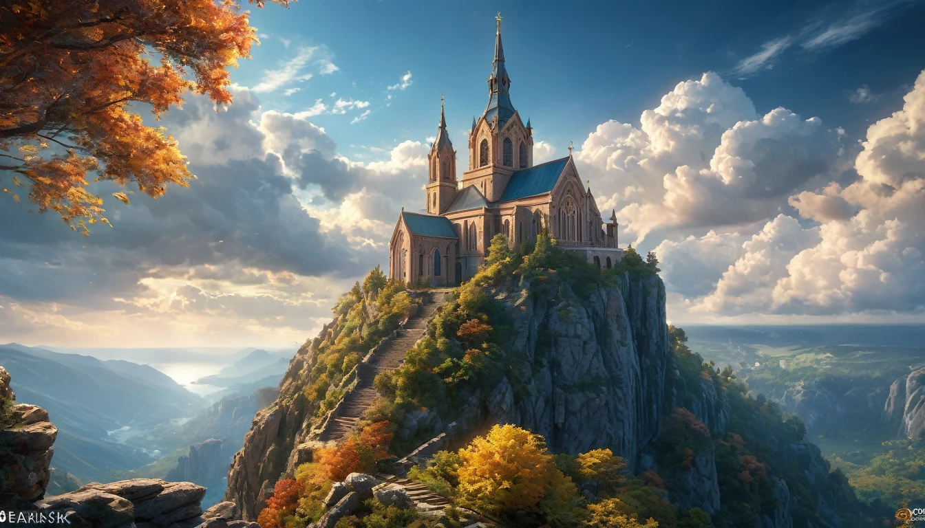 (anime, fantasy), (best quality, high resolution, depth of filed, HDR:1.2), (A majestic church lies alone on the edge of a cliff, grand architecture, rocky cliff, cloudy sky), fantastical landscapes, vibrant colors, majestic, dark enchanted, dangerous atmosphere, magical atmosphere, beautiful, extremely detailed, intricate, delicate, serene fantasy, light filtering through the trees, bokeh, cinematic lighting, 8k, high quality