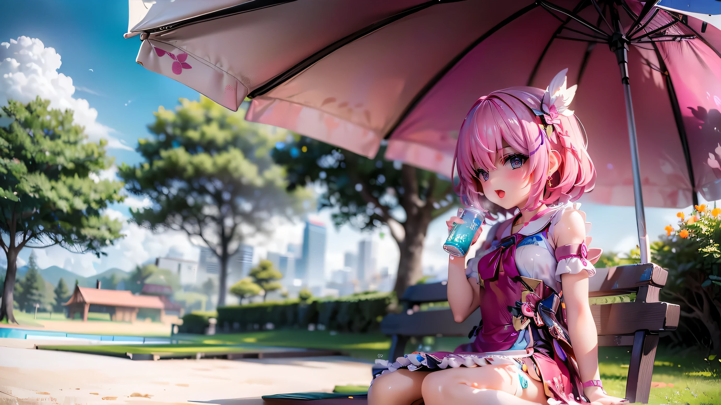 In the middle of a lush park、A little 10-year-old girl is playing innocently and laughing happily。Her bright smile shines as bright as the sun、The pink dress flutters and sways in the wind.。She played tag with her friends.、Jumping high and high on the swings, aiming for the sky、Building castles in the sandbox。Her big eyes are full of curiosity、Every minute and every second is a new adventure。Her innocent voice echoed throughout the park.、It brightens up the atmosphere.。