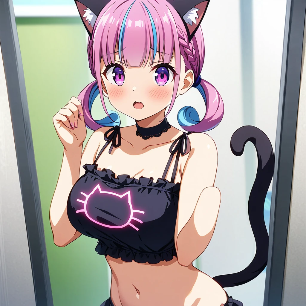 score_9, score_8_up, score_7_up,rating anime ,BREAK ,(from front:1.),breast focus,standing,,selfie,,(upperbody),looking_at_viewer ,1girl, minato aqua, hololive, large breast:1.3, (cat ears, cat tail),BREAK (cat lingerie:1.3),(cat CUT:1.3),navel,
BREAK in my room,,Solo,indoor,masterpeace,((best quality)),(aesthetic,very aesthetic),(anime,anime style),(PIXIV),highly detailed,