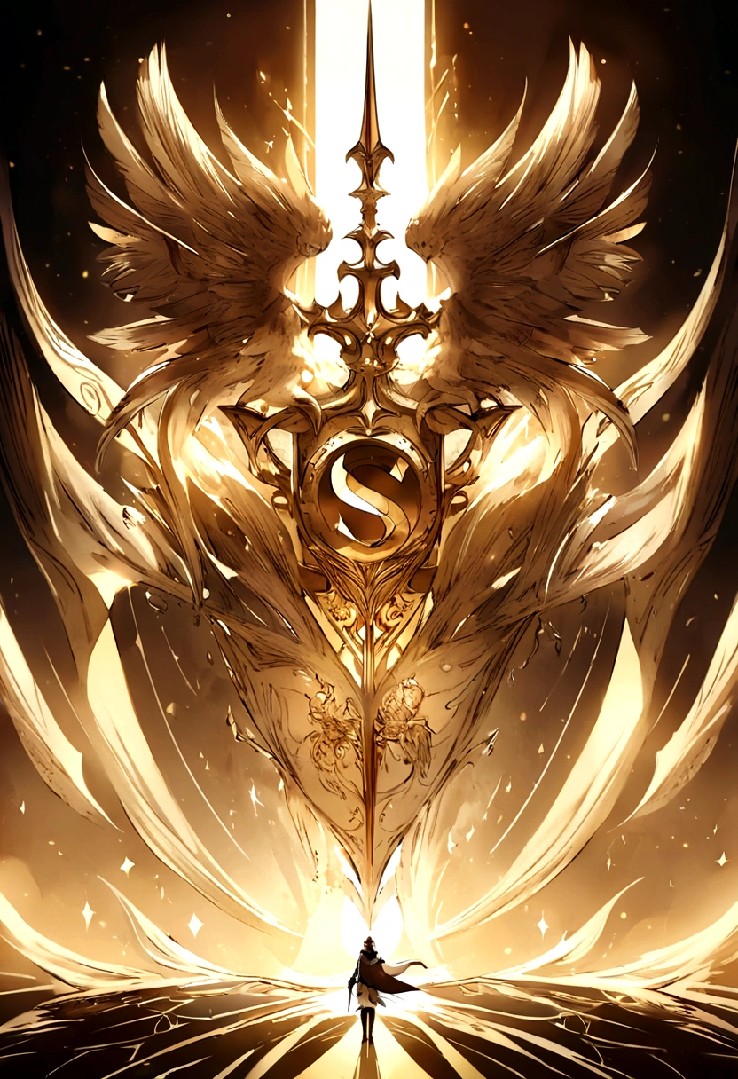 Coat of arms of the letter S, letter S with metallic details, letra S amarelo escuro, fundo preto, estilo tatuagem.