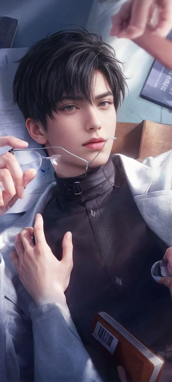 masterpiece, 1boy, adults, handsome, black hair, undercut hair, perfect face, detailed eyes and face, black eyes, clean shaved, muscular, capturing a rural atmosphere, dynamic lighting, unreal engine 5, hold glasses,