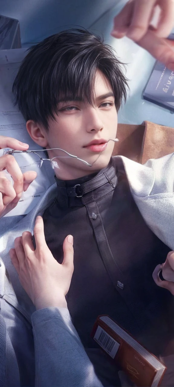 masterpiece, 1boy, adults, handsome, black hair, undercut hair, perfect face, detailed eyes and face, black eyes, clean shaved, muscular, capturing a rural atmosphere, dynamic lighting, unreal engine 5, hold glasses, 