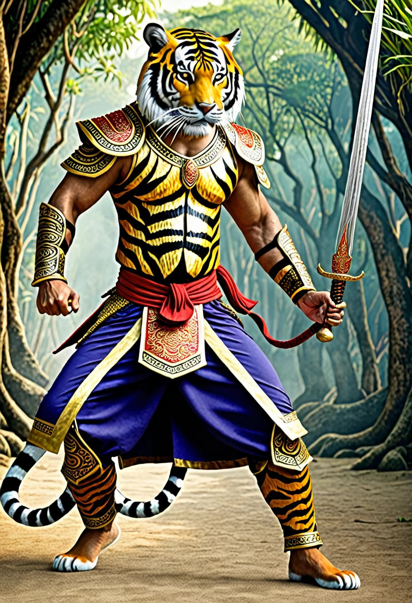 tiger,Thai Warrior Costume,sword,high resolution