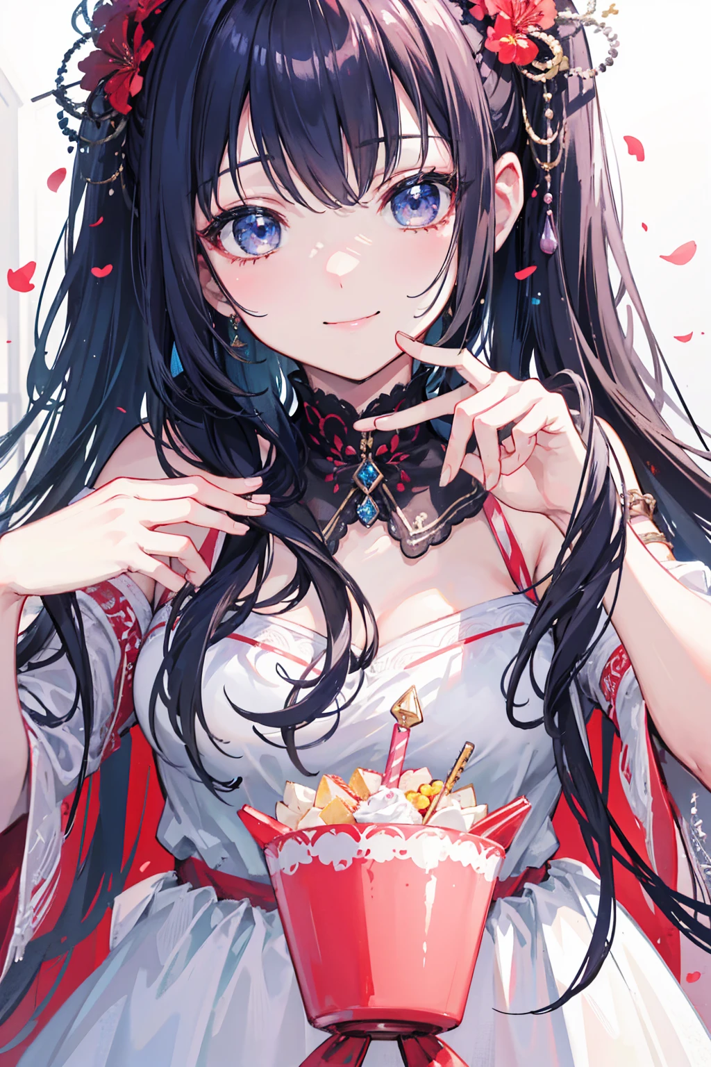 Photorealistic、Highest quality、Highest Resolution、Highest quality、8K、1人のBeautiful woman、Beautiful woman、Beautiful woman、Getting ready for a party、Birthday party、smile、Smile、looks fun、Upscaling、