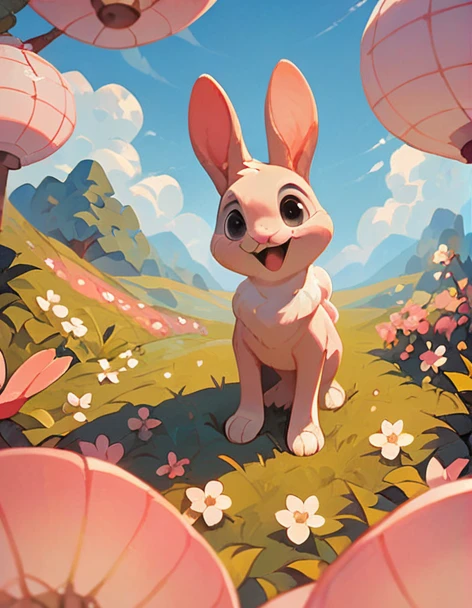 score_9, score_8_up, score_7_up, an adorable bunny, ambient spring, white and pink tetradic colors