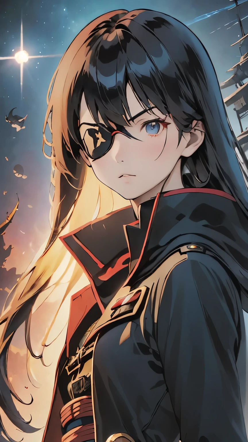 Highest quality、masterpiece、Captain Harlock、Space Pirates、Leiji Matsumoto Manga、break、Detailed face、非常に緻密なEye patch、Ultra-high resolution、(((Eye patch、ドクロのEye patch)))、break、Spaceship、