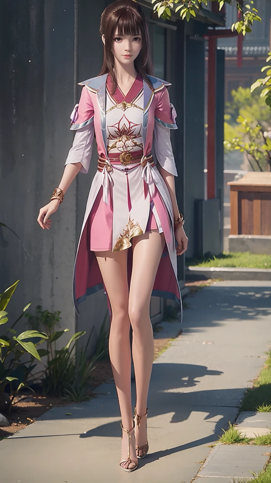 ((Biologically correct number of limbs))、(( Full body illustration from toes to face))、4k、masterpiece、((The eyes are delicately painted、Facial details、Focus on the face))、((Symmetrical, Balanced facial features))、Beautiful woman、Outstanding style、Beautiful clavicle、Beautiful legs、beautiful hands、slim body、(shirt、skirt、High heel)、look up、High Angle、Background is night city、((Walking posture))