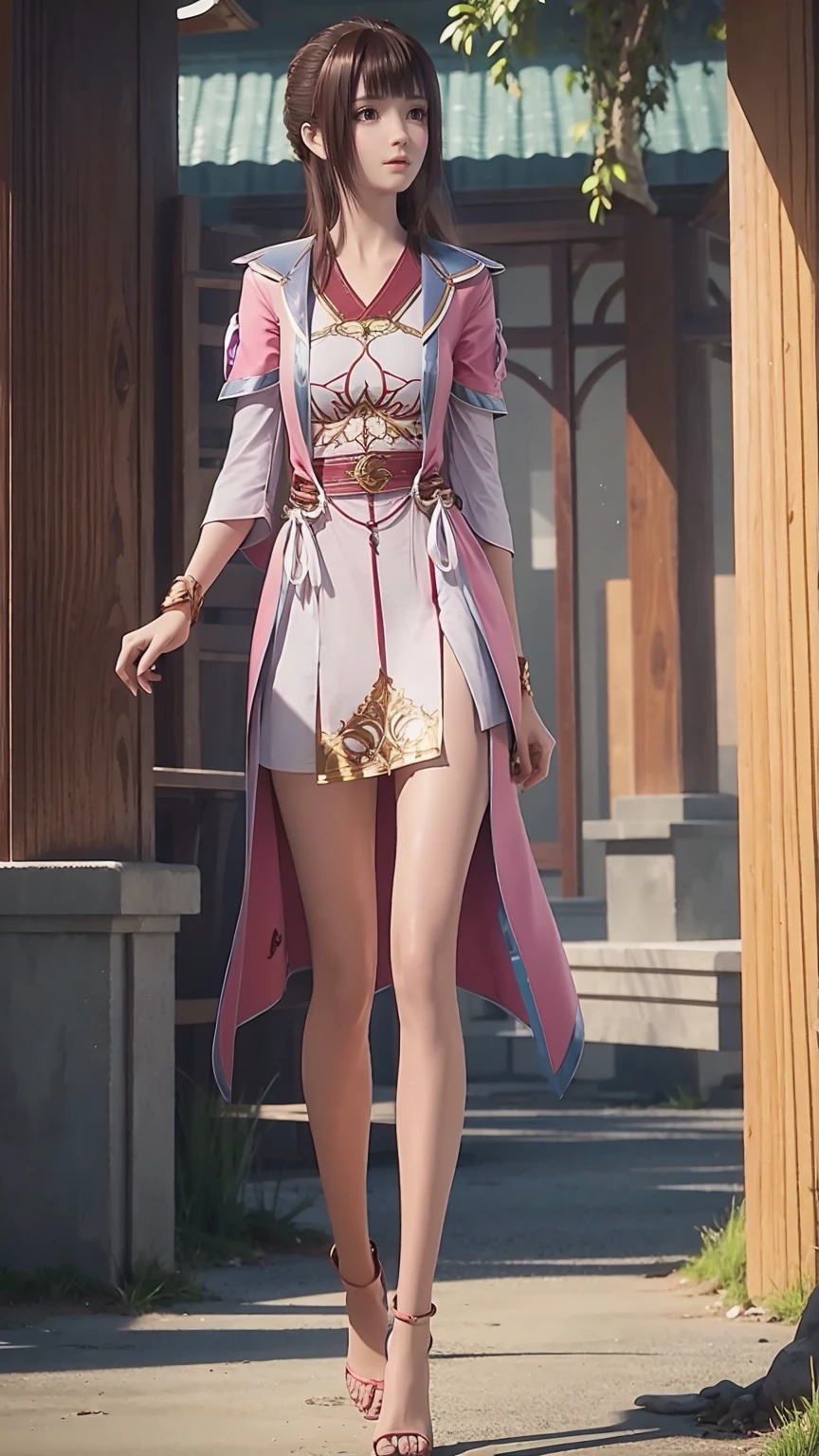 ((Biologically correct number of limbs))、(( Full body illustration from toes to face))、4k、masterpiece、((The eyes are delicately painted、Facial details、Focus on the face))、((Symmetrical, Balanced facial features))、Beautiful woman、Outstanding style、Beautiful clavicle、Beautiful legs、beautiful hands、slim body、(shirt、skirt、High heel)、look up、High Angle、Background is night city、((Walking posture))