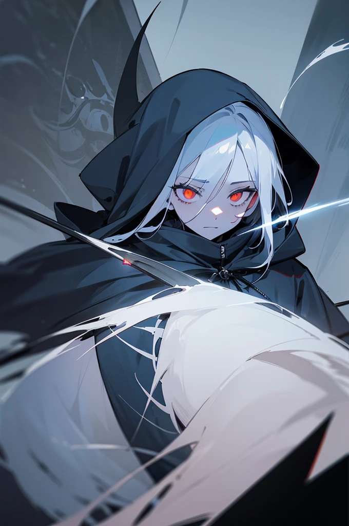 beautiful illustration, scary face, ((intimate darkblue mist background), (scythe), ((solo)), (best quality), (Grim Reaper girl), black tights, , visible through hair, (wearing grim reaper clothes), (hood), skull skin, (transparency white hair), pointed end blue, skull eye, (perfect anatomy), (phantom monsters), blood, masterpiece,,insanevoid, glowing eyes, extra eyes, horror \(theme\)
