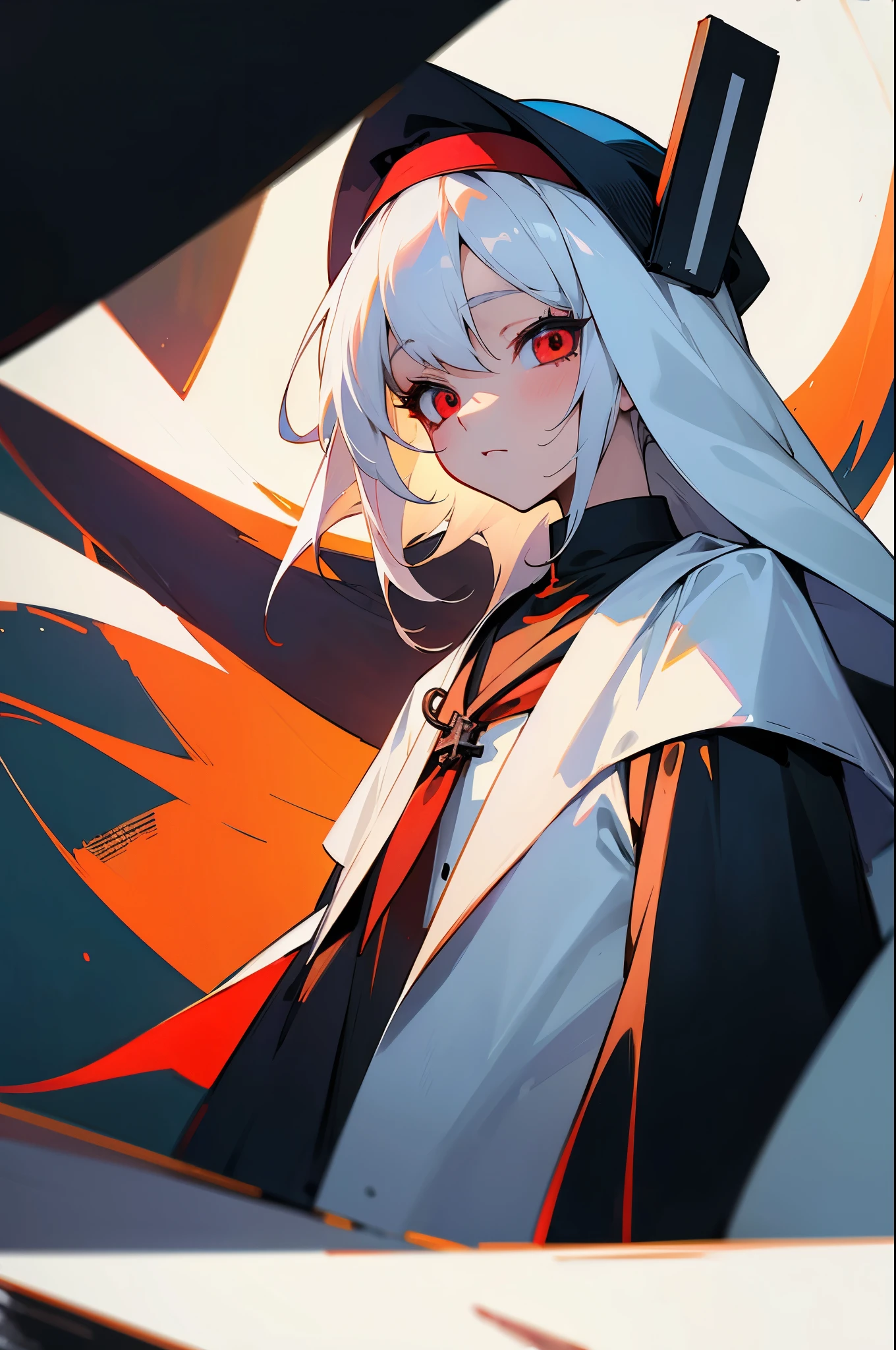 Original Character,girl,loli,white hair,red eyes,,Anime style, long hair, nuns, crosses,{best quality}}, {{masterpiece}}, {{ultra-detailed}}, {illustration}, {detailed light},
