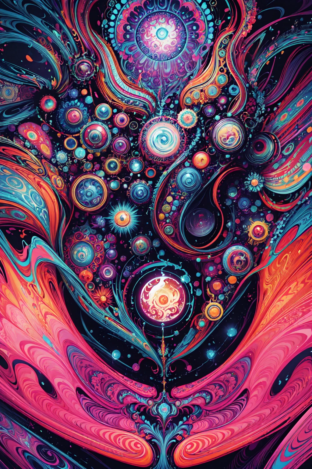 intricate fractal patterns, psychedelic art, abstract digital art, highly detailed, 8k, masterpiece, photorealistic, cinematic lighting, vibrant colors, mesmerizing, hypnotic, award-winning quality.