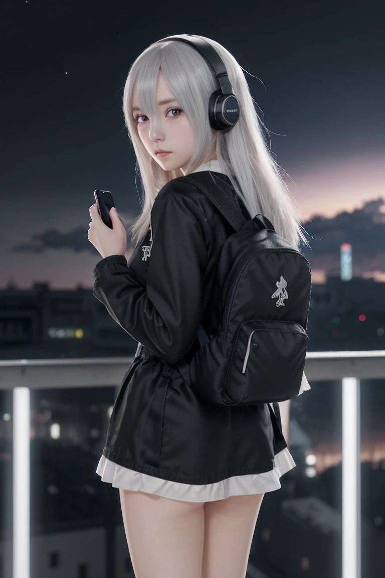 Anime girl with headphones and backpack looking at a mobile phone, Anime-Stil 4 k, Alice x. zhang, digitale Anime-Kunst, Nightcore, Digitale Anime-Illustration, Anime-Stild digital art, Anime-Kunst-Hintergrundbild 4K, Anime-Kunst-Tapete 4k, Anime-Kunststil, Anime digitale Kunst, Anime-Stil artwork, Anime-Stil. 8k, detailed digitale Anime-Kunst