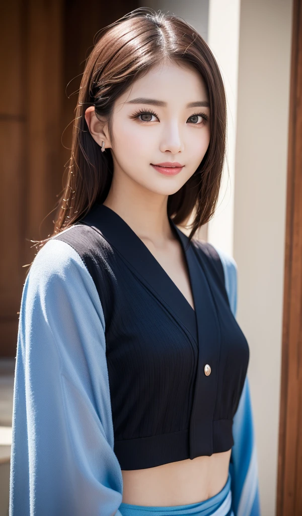 ((best qualtiy、8k masterpieces:1.3))、sharp focus:1.2、(ultra beautiful faces:1.0)、(Slender Abs Beauty:1.0)、(shinny skin:1.0)、photos realistic、A dark-haired、Video Lighting、High-definition eyes and face、Video Lighting、(cowboy  shot:1.3)、swim wears、(Korean Cute Actress)、from the front side、medium large breasts、A slight smile、 in kimono