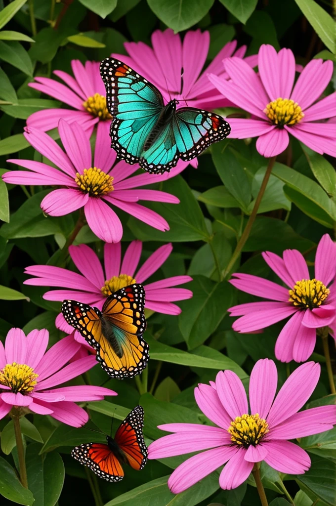 una mariposa colorida volando cerca de una flor brillante, highlighting the beauty and diversity of the garden