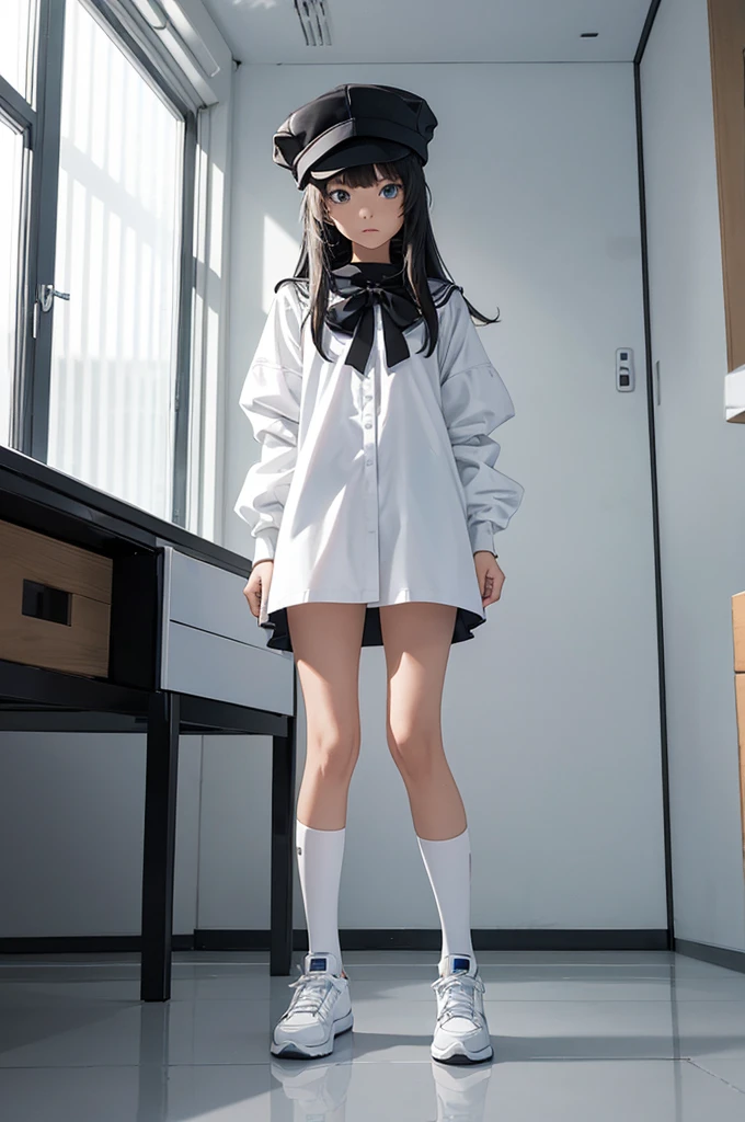Top-Quality, Futuristic Atmosphere: 1.5,
high school girl (a la Jay Kay),tween, cute,detailed face, stylish hat: 1.4,black school-uniform: 1.3,
Dancing in a minimalistic white room: 1.5,Room without windows,A simple room with only a sofa,
Sleek, clean design with a glossy white floor: 1.4,
Subtle reflections on the floor, 
Casual yet trendy outfit: 1.3,
Slightly surreal, reminiscent of the iconic music video 'Virtual Insanity' by jamiroquai,