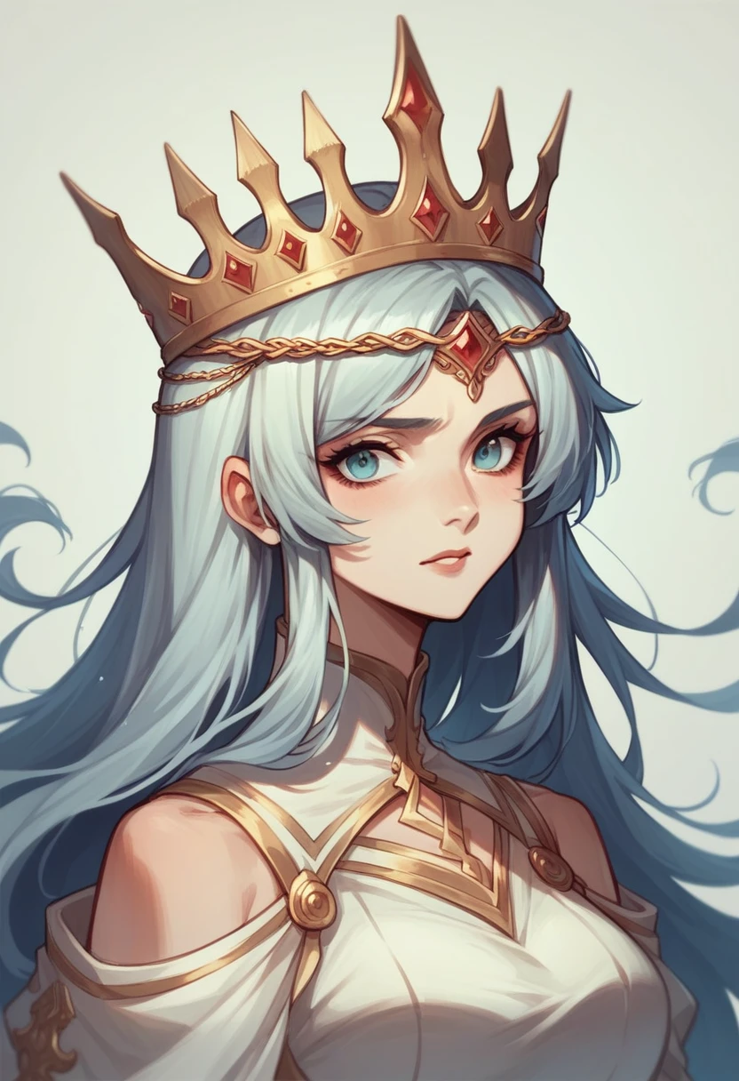 There is a woman wearing a white dress and a crown on her head, a The beautiful queen of fantasy, ((The beautiful queen of fantasy)), Portrait of a princess, Govie-style artwork. Fantasy anime artwork in 5D CGI, High-quality detailed art in 8K resolution  