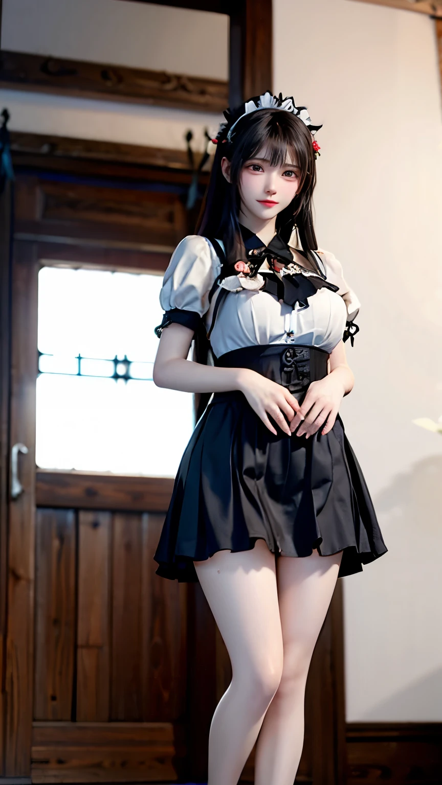 （Very delicate and beautiful：1.2）super model,,Big Breasts,Beautiful breasts,voluptuous,【bike shorts】,,【3girls】,,Highest quality, High resolution, 8K,Kick in a hurry,Maid clothes,mini skirt