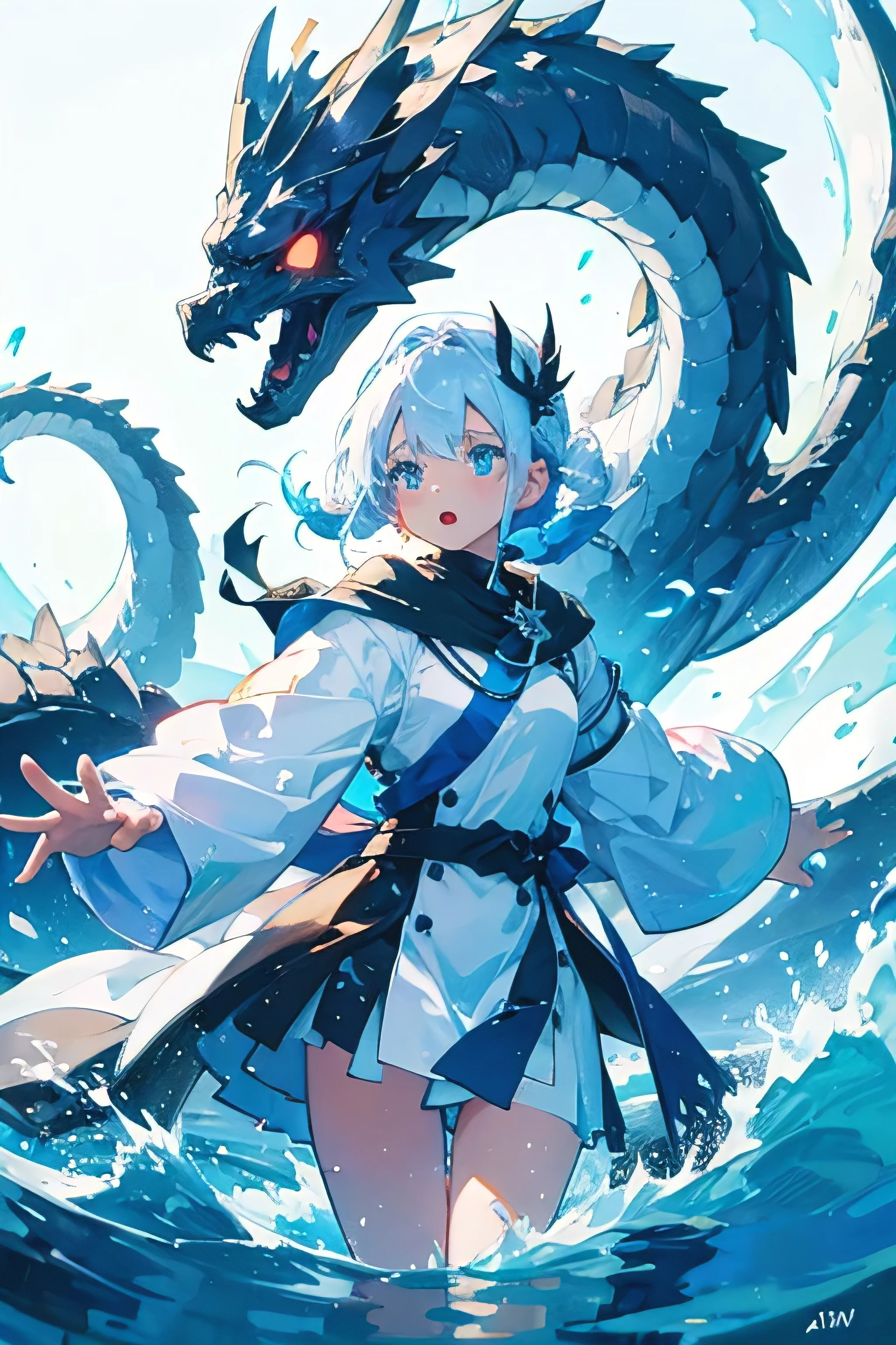 White dragon with watery body 