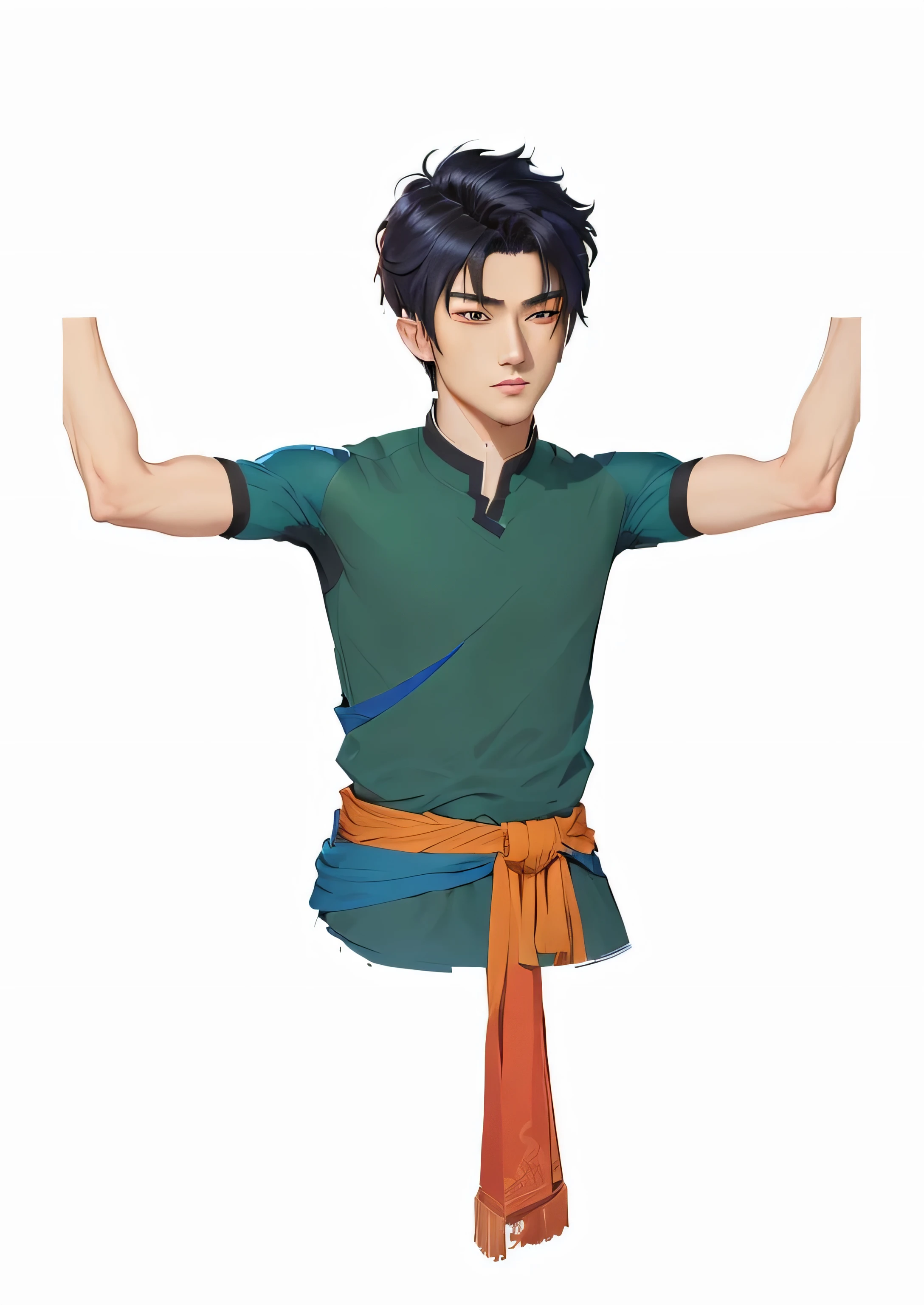 arafed image of a man with a belt on his waist, upper body avatar, inspired by Zhang Han, handsome anime pose, human male character art, upper body 2d game avatar, male character design, inspired by Yang Jin, unrealistic character concept, character full body portrait, handsome guy in demon slayer art, male character, single character full body