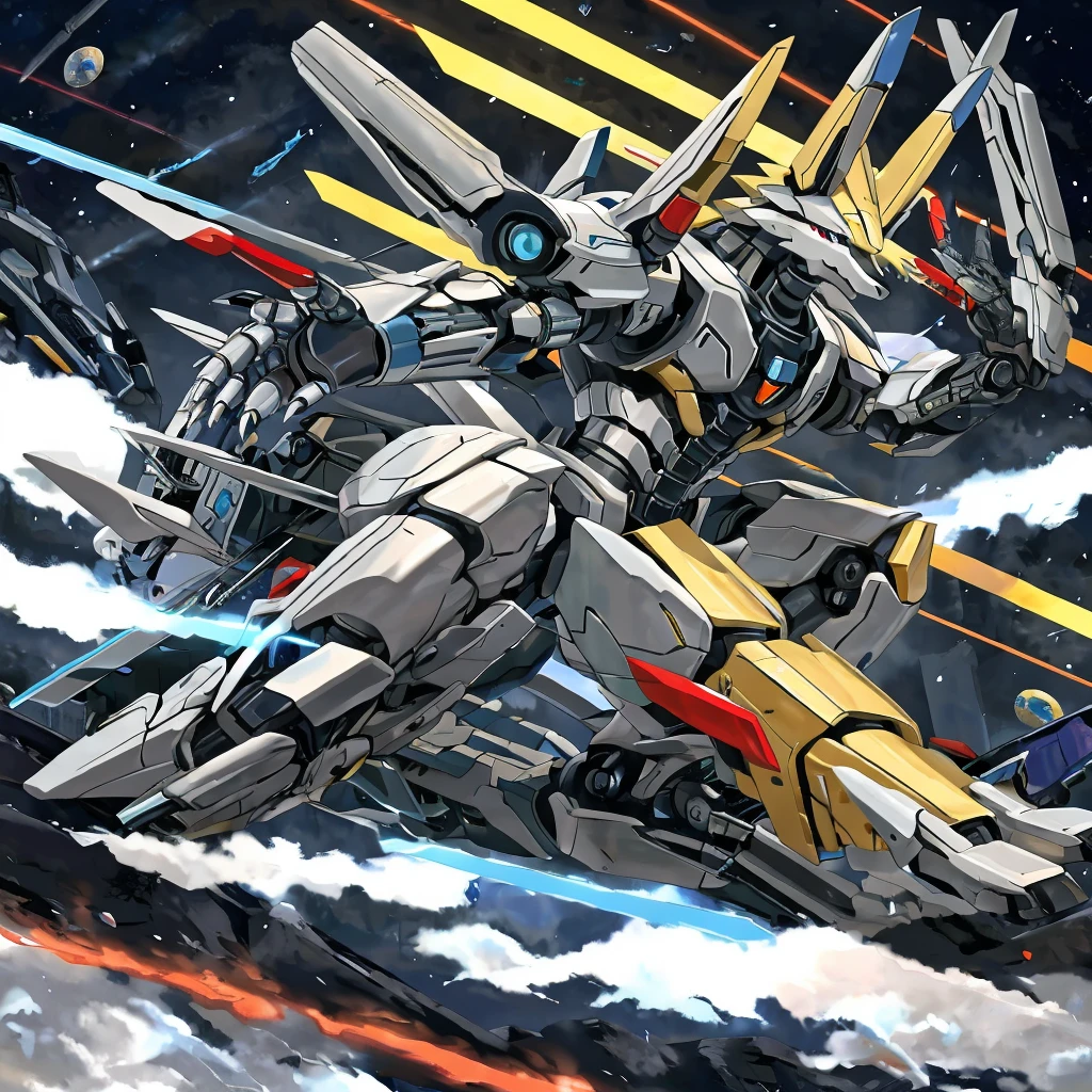 a shiny metallic wolf, detailed anime mecha, highly detailed anime art, intricate mecha dragon, detailed anime digital art, anime abstract art, detailed key animation art, anime mecha aesthetics, detailed anime digital art